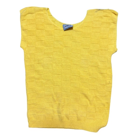ADELE KNITWEAR Sweaters - Vintage ADELE KNITWEAR Yellow 80s/90s Knit Sleeveless Sweater Grandmacore Preppy